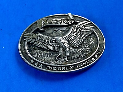 #ad State Of Ak Alaska Vintage Belt Buckle American Bald Eagle Wings Span Wide $13.50