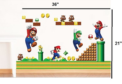 #ad NEW Super Mario Bros Removable HUGE Wall Stickers Decal Kids Home Decor USA $7.71