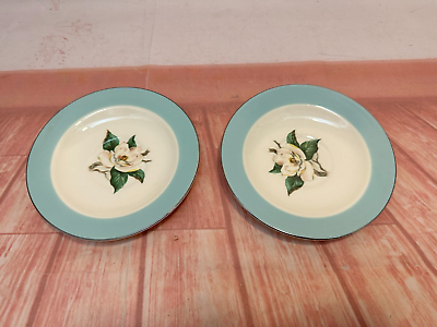 #ad 2 Vintage Homer Laughlin Lifetime China Turquoise Magnolia SAUCERS ONLY 6quot; EUC $11.88