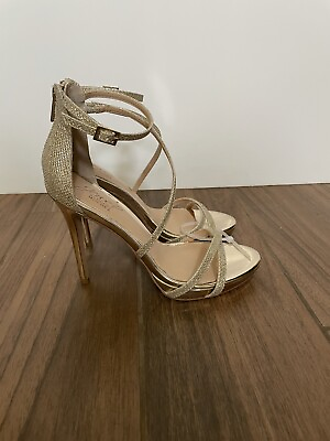 #ad Jewel Badgley Mischka Shoes Womens Gold Strappy Platform Sandal Size 6 $46.50