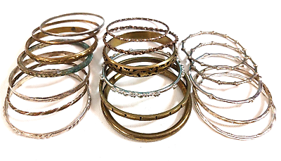 #ad Bangle bracelets. wide with pattern. 925 silver brass and other metals. all 18 $45.00