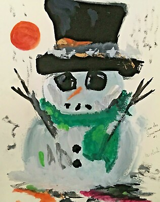 #ad Original lori clark 16quot; x 20quot; Ink SAM the SNOWMAN #1 Painting LARGE U.S. WINTER $75.00