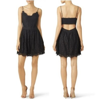 #ad Joie Womens Dress Black Lace Open Back Scallop Hem Side Pockets Lined Dress Sz M $50.00