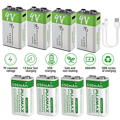#ad 9V 9 Volt Li ion USB Rechargeable Batteries 5600mWh Lithium Ion Battery Pack Lot $7.99