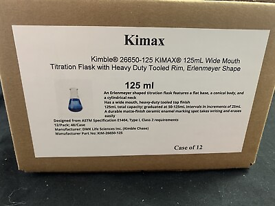 #ad KIMAX Glass 125mL Wide Mouth Titration Flask W Sidearm Tubulation 12 Case $41.39