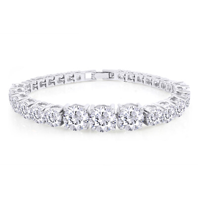#ad Solid 925 Sterling Silver Large Round Cut Simulated Diamond Tennis Bracelet $354.03