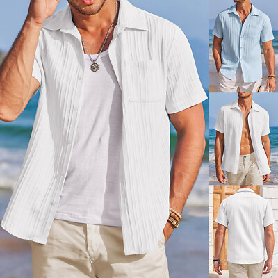 #ad Mens Casual Shirts Summer Short Sleeve Turn down Collar Holiday Beach T Shirt US $25.89