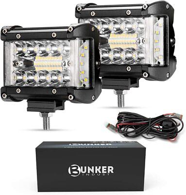 #ad Side Shooter LED Light Pods Wiring Harness Kit 2pcs 4”inch Spot Flood Combo $36.99
