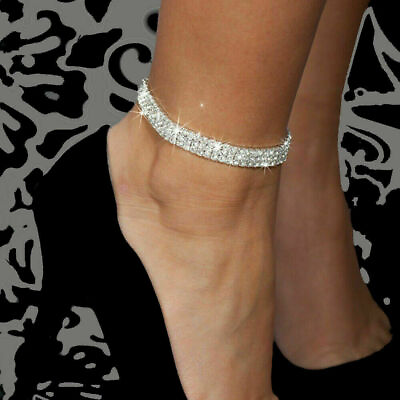 #ad Ankle Bracelet Silver Plated Anklet Foot Jewelry Chain zircon Simulated $3.29