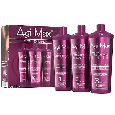 #ad Agi Max Brazilian Natural Keratin Hair Treatment Kit Straightening Curls 3 x 1L $130.00