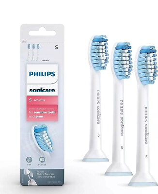 #ad Philips Sonicare Sensitive Replacement Brush Heads Full Size 3 Pack Soft. $19.49