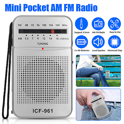 #ad Portable Pocket Mini AM FM Radio Receiver Stereo Sound Speaker Battery Operated $12.98