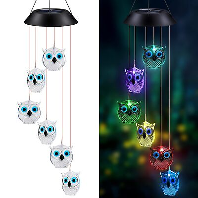 #ad Solar Wind Chimes Owl LED Solar Powered Wind Chimes Lamp Color Changing Wate... $20.40