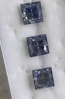 #ad Certified Blue Diamond princess Cut 3PC Natural VVS1 D Grade 3 PCS Pair Gem $255.00