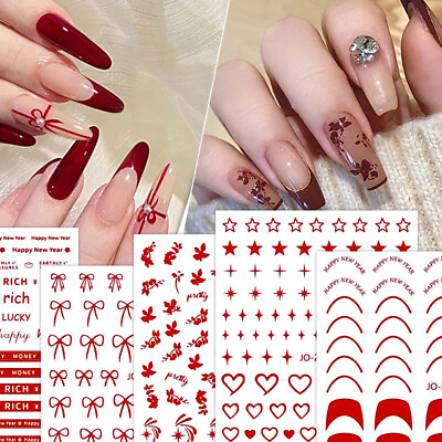 #ad 3D Nail Sticker Red Heart Nail Art Stickers Adhesive Nails Tip Nail Decorations $1.49