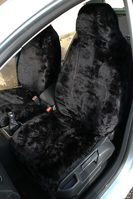 #ad PLAIN BLACK LUXURY FAUX FUR CAR SEAT COVERS FRONT PAIR UNIVERSAL FIT GBP 51.99