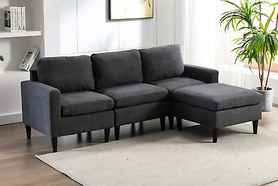 #ad Convertible Combination Sofa Fabric L Shaped Sofa with Storage Cabinet Footstool $329.99