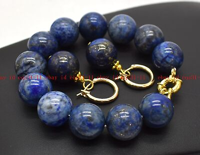 #ad Huge 14mm Natural Blue Lapis Lazuli Round Gemstone Beads Bracelet Earrings 7.5quot; $9.09