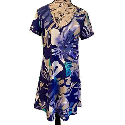 #ad Axyeh Sz S Blue White Floral Print Dress Mini Knee Length $10.50