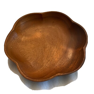 #ad Vintage Carved Wood Mahogany Bowl Flower Shaped for Serving Nuts Salad $12.00