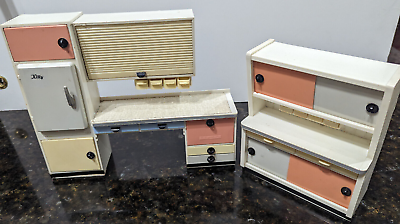 #ad Vintage Crailsheimer Dollhouse Furniture Kitchen Cabinet amp; Refrigerator Set $79.99