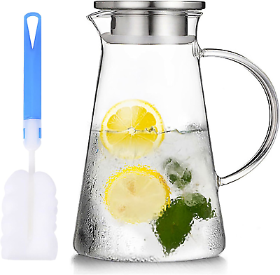 #ad Nicunom 68 Ounces Glass Pitcher with Lid Large Hot Cold Water Pitcher Carafe Ju $11.65