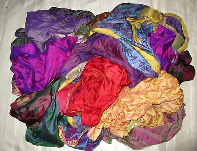 #ad BBI LOT PURE SILK Vintage Sari REMNANT Fabrics 100 GRAMS Changes Color Scraps $24.99
