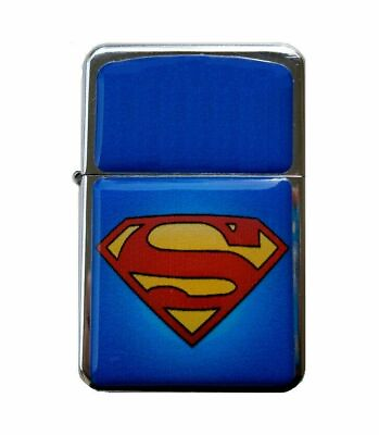 #ad Superman Logo Flip Top Lighter Oil Chrome Refillable Cigar Cigarette w insert $12.95