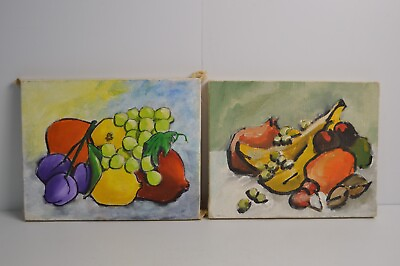 #ad 2 Vintage Art Paintings Fruit Abstract Companion Original Canvas Pieces Signed $99.00