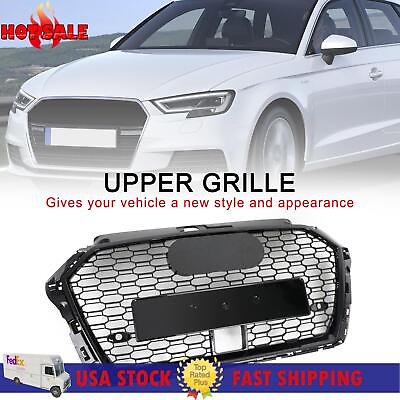 #ad 🔥RS3 Style Honeycomb Front Grille Fit Audi A3 S3 2017 2019 With ACC Gloss Black $232.65