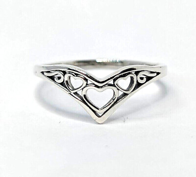 #ad Filigree V Shaped Heart Sterling Silver Promise Ring NEW $13.95