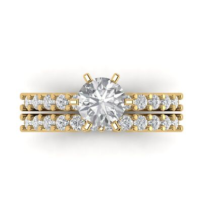 #ad 3.0 ct Round Cut Simulated Diamond 18k Yellow Gold Wedding Bridal Ring Band Set $613.69