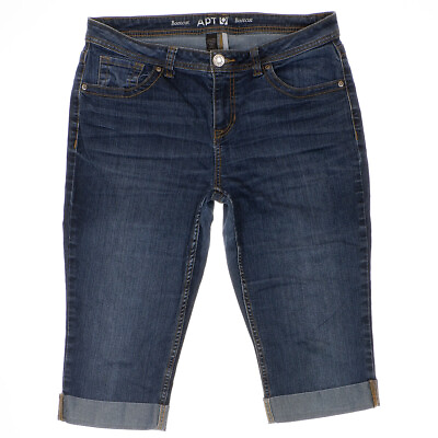#ad Apt 9 Capri Jeans Size 12 Womens Altered Hemmed Cuffed Flap Blue Stretch 34x15.5 $14.99