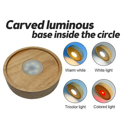 #ad LED Lights Display Base Crystal Stand Round Wood Lamp Holder Resin Epoxy Craft $10.82