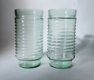 #ad Set of 2 Vintage Anchor Hocking AG1 1 Green Ribbed Glass 6quot; Tumblers $15.95