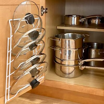 #ad Kitchen Storage Cabinet Pot Lid Rack Cover Holder Organizer Pantry Cupboard Whit $19.58