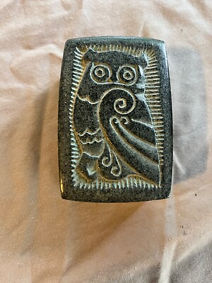 #ad Owl Carved Marble Stone Trinket Box Small Heavy Earthy $13.00