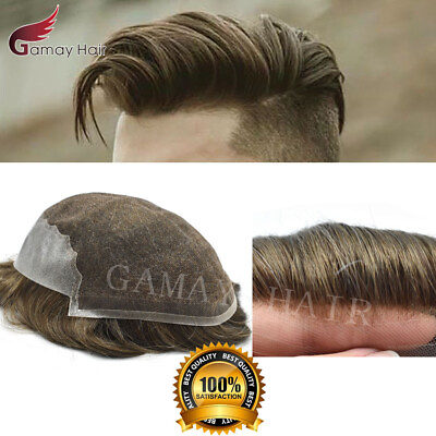 #ad Mens Toupee French Lace Human Hair Front Bleached Knots Wig Hairpiece for Men Q6 $229.00