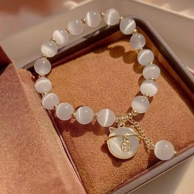 #ad 1Pcs Lucky Moonstone Beads Cat Bracelet Attracting Wealth Jewelry Gift Sell L $1.27
