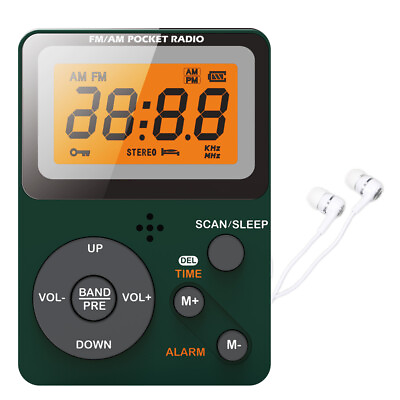 #ad Portable Pocket Radio Mini Digital LCD Display Headset AM FM Radio Receiver $15.98