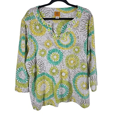 #ad Ruby Rd 3 4 Sleeve Top 2x Womens Plus Size Multicolor Floral Beaded Pullover $16.96