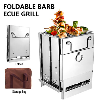 #ad Stainless Steel Portable Folding Stove BBQ Grill Wood Camp Outdoor Camping $45.35