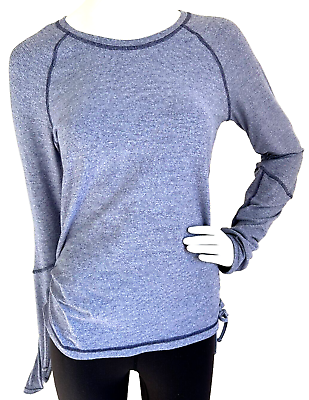 #ad #ad Lucy Pull Over Round Neck Raglan Long Sleeve Thumbhole Vented Back Ruched Blue M $19.95