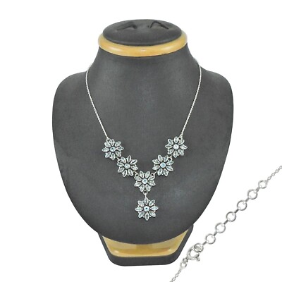 #ad Natural Blue Topaz Gemstone Cluster Ethnic Aqua Necklace 925 Sterling Silver C5 C $159.40