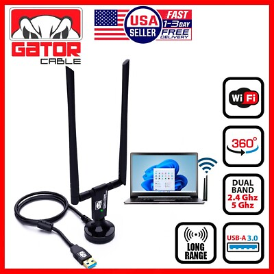 #ad WiFi Wireless Antenna USB 3.0 Adapter Long Range 1200Mbps Dual Band 5GHz 2.4GHz $16.99