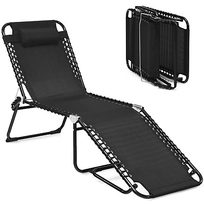 #ad Costway Folding Beach Lounge Chair Heightening Design Patio Lounger w Pillow $59.99