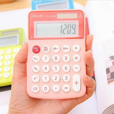 #ad #ad DELI Pink Portable 8 Digits Display Dual Power Supply Calculator Office Supplies $9.38