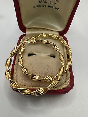 #ad Vintage 9ct Gold Large Twist Hoop Earrings Hallmarked. Diameter: 36.7mm GBP 165.00