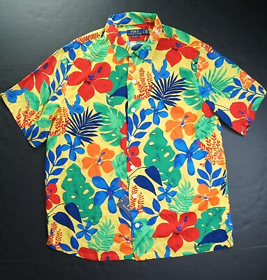#ad POLO RALPH LAUREN Men#x27;s Classic Fit Multicolor Tropical Viscose Camp Shirt NWT $118.96