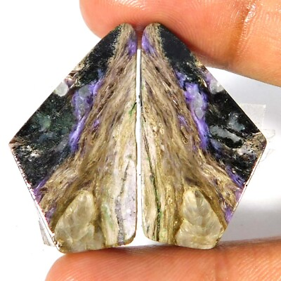 #ad 50.45Cts. 100% Natural Russia CHAROITE Pair Fancy Cabochon Gemstone 32 X 18mm. $16.73